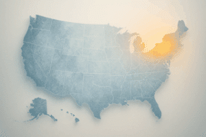 Header section showing the blog title with a map-style graphic of Monroe County highlighted against a faded U.S. background, introducing the story about Rochester’s strong housing market and rising home values.