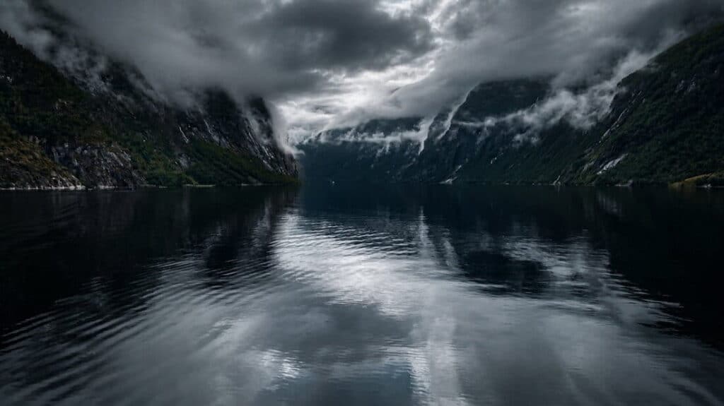 Mark Siwiec kayaking through the fjords of Norway